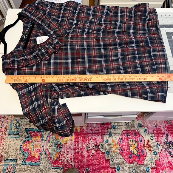 SUZANNE BETRO Navy, Olive & Burgundy Plaid Ruffle-Trim V-Neck (3X) NEW w/TAGS - Picture 9 of 10